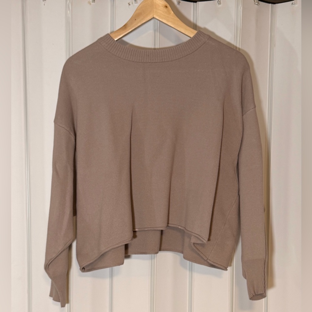 Zara Taupe Cropped Crewneck Sweater